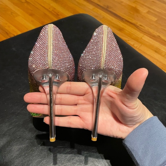 Danyah Pump Embellish Rhinestone Crystal Colorblock Rainbow Neon Clear Stilettos - Picture 6 of 15